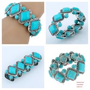 Turquoise stone and silver stretch bracelet